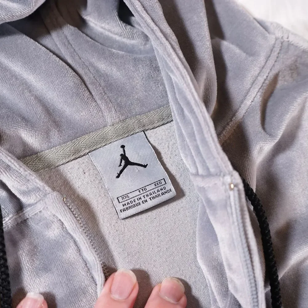Jordan Velour Hoodie Full Zip Spellout Logo Rare Vintage See Photos XXL
